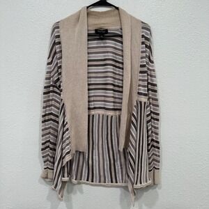 White House Black Market Striped Open Front‎ Cardigan Sweater Beige Neutral M